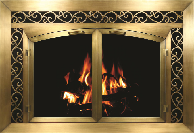 Brass Plated Sidelight Fireplace Door