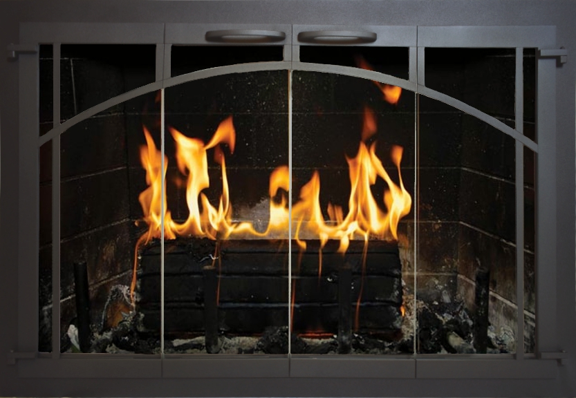 Wood burning fireplace glass doors with blower