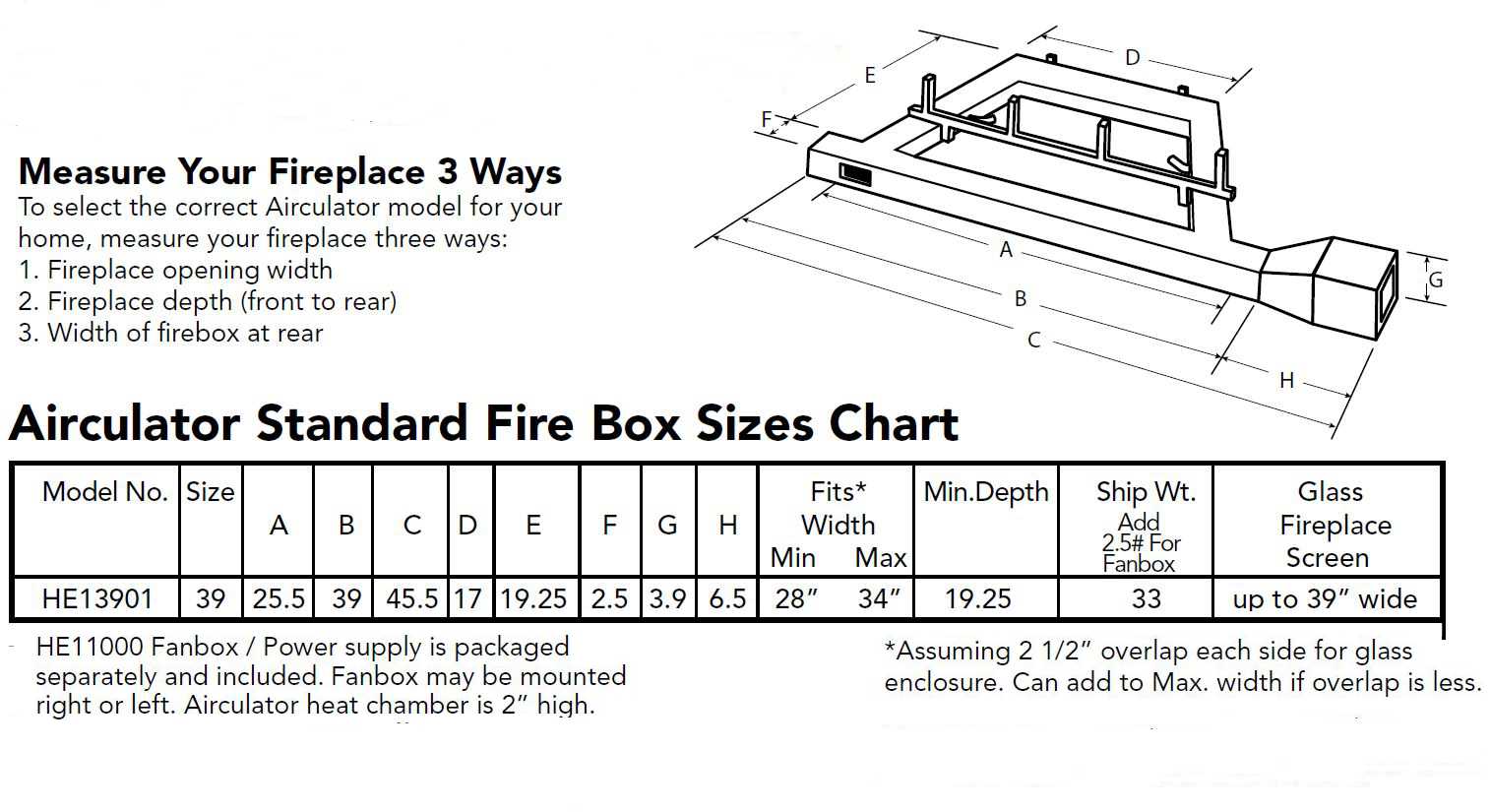 39" Aircualtor Fireplace Heat Exchanger Specifications