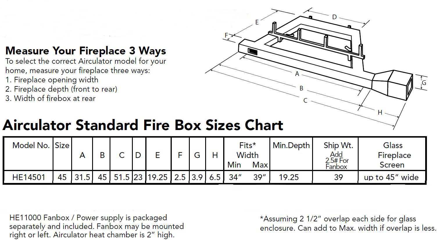 45" Aircualtor Fireplace Heat Exchanger Specifications
