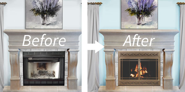 A prefab fireplace can be updated with a reface.