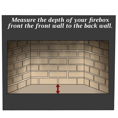 Depth measurement of firebox for fireplace log grate