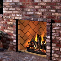 gas fireplace with fire burning