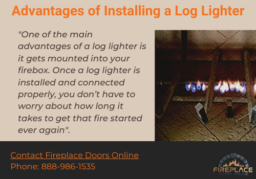 advantages of installing a log lighter with quote from text and image of log lighter under fireplace grate