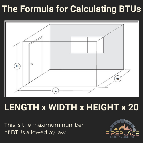 formula for calculating BTUs in a room for using length x width x height x 20