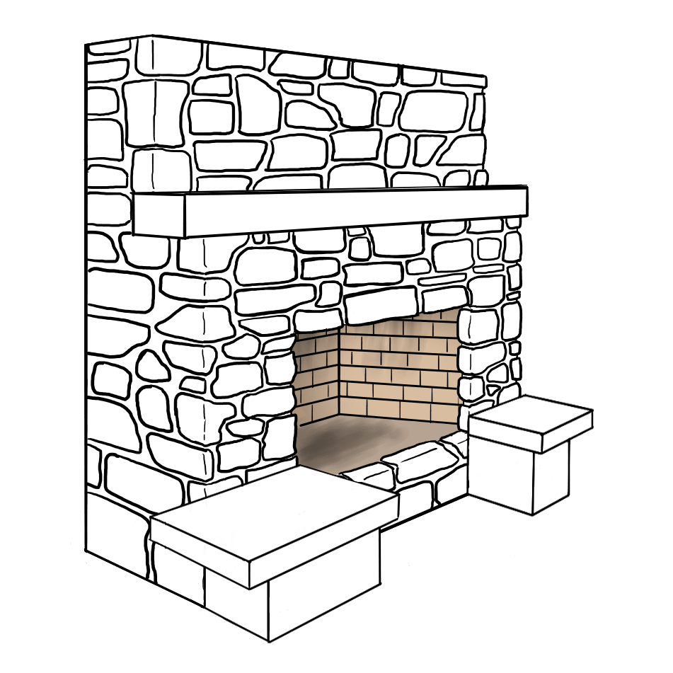 Fireplace with hearth seats Illustration