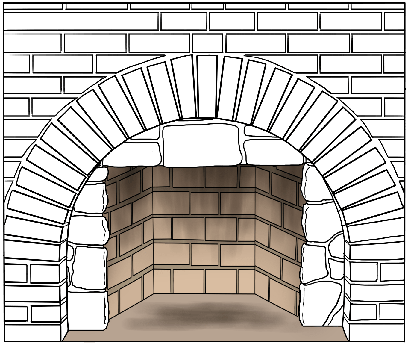 Recessed fireplace with arch projection Illustration