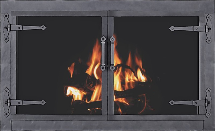 Prefab Fireplace Door With Strap Hinges, Fireplace Door Replacement Hinges