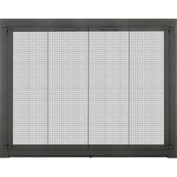 Appalachian Masonry Fireplace Door in Matte Black with cabinet mesh protection