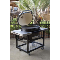 Primo Oval Junior 200 Ceramic Kamado Grill On Steel Cart With Side Tables - 774