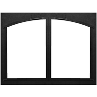 Cascade Arch Conversion Masonry Fireplace Door in Textured Black powder coat with cabinet style doors.