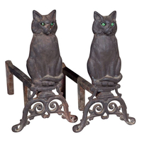 Cat Andirons in Black with Reflective Glass Eyes