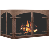Forged Steel Laramie Arch Conversion Corner Masonry Fireplace Door With Strap Hinges - Weathered Brown Finish
