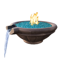 30 Inch Palermo Concrete Fire and Water Bowl in Brown with optional Reflective Blue fire glass