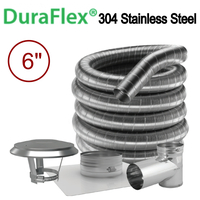6'' Diameter DuraFlex 304 Stainless Steel Chimney Liner With Tee And Cap