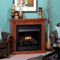 American Hearth 26" Ventless Fireplace with 18" Gas Log Set and Optional Brick Liner with Mantel