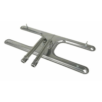 top part stainless steel H-Burner measures 16" wide X 8" front to back, including 2 bent venturi tubes that measures 7-1/2" in length.