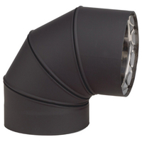 VDB0890F - 8" Ventis Double-Wall Black Stove Pipe, 90 Degree Fixed Elbow, 430 Inner/Satin Coat Steel Outer
