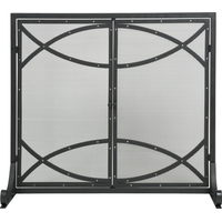 Panel Screen Black and Silver Rivet Design with 2 doors open, 34" high x 39" wide