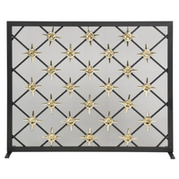 Panel Screen Black and Polished Brass Fireplace Star Design,  39"W x 31"H