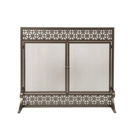Bronze Screen with 2 front doors open for easy access to the fireplace