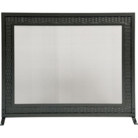 Black Iron Fireplace Screen with Weave Design, 31" high x  39" wide x 8 1/4" deep