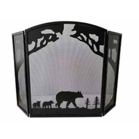 3 fold arched screen with bear design, black wrought iron, 50"W x 32 3/4"H