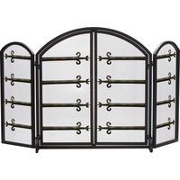 3 Fold Arched Screen Black Wrought Iron with 2 doors open, 54" wide x 32" high