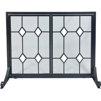 Panel screen black wrought iron with glass diamonds includes 2 front doors open