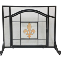 Panel screen with door black wrought iron with glass fleur de lis design