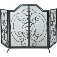 3 fold arched screen - black wrought iron with front door opens for easy to access to the fireplace