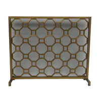 Fireplace Screen is made of steel, electro plated gold finish, circle pattern design, size 40"W x 34"H