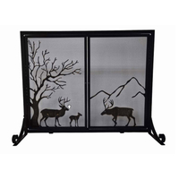 Panel screen with doors and deer design, black wrought iron 31 1/2"H x 40"W