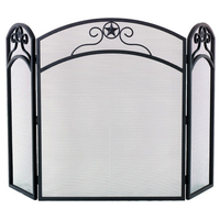 32" high x 51 3/4" wide, 3 fold black wrought iron arched screen with star design