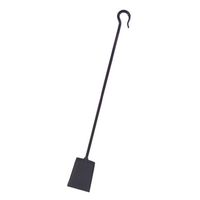 The shovel, with a hook, is made from black wrought iron. It's 39" long.