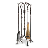 Twisted Rope Fireplace Tool Set In Vintage Steel