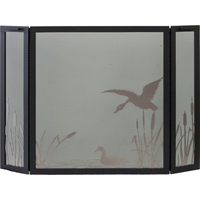 Mallard Pond Triple Panel Fireplace Screen - frame shown in Textured Black, design in Champagne