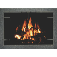 Forged Steel Laramie Masonry Fireplace Door With Strap Hinges and a Clear Natural Finish