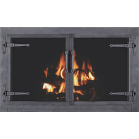 Forged Steel Laramie Zero Clearance Fireplace Door With Strap Hinges in Textured Black