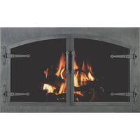 Forged Steel Laramie Arch Conversion Zero Clearance Fireplace Door With Strap Hinges in clear natural
