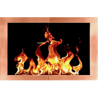 Portland Willamette Broadway Fireplace Door for factory built fireplaces with hidden main frame and Polished Copper door frame