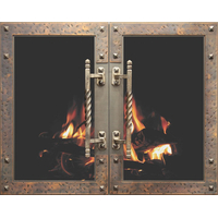 Ancient Masonry Fireplace Door in Vintage Copper with exclusive Architectural handles