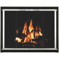 Appalachian Masonry Fireplace Door in Matte Black with brushed chrome doors and accent trim on frame