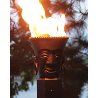 Tribal Head Tiki Torch in Use