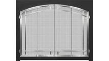 Cascadian Arch Conversion Fireplace Door with Matte Black Frame and Arched Door & Window Pane in Plated Brushed Nickel