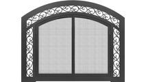 Cascadian Arched Masonry Fireplace Door with sidelights and transom in Matte Black and optional design 1514