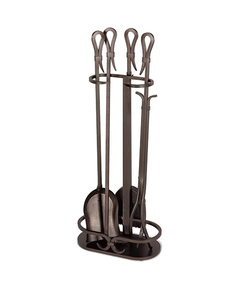 Burnished Bronze iron Gate Fireplace Tool Set