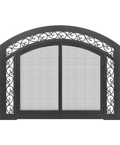 Cascadian Arched Masonry Fireplace Door with sidelights and transom in Matte Black and optional design 1514