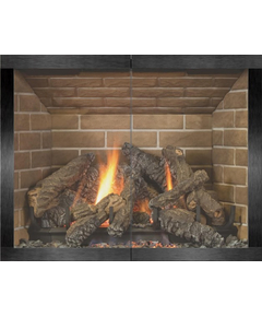 Saratoga Hidden Frame Fireplace Door shown in Pewter overlay finish
