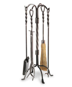 Twisted Rope Fireplace Tool Set In Vintage Steel